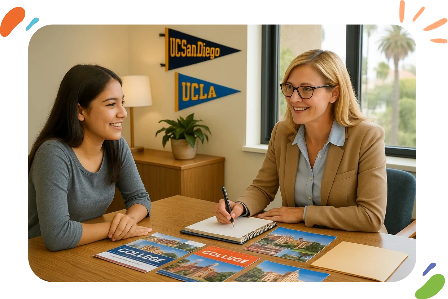 High School student working with their college counselor